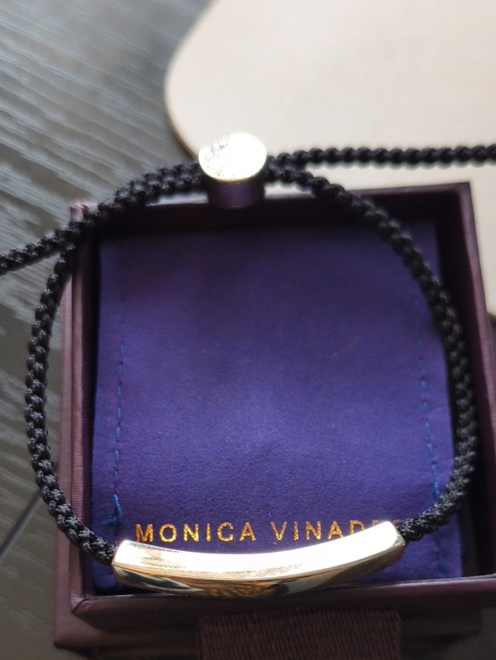 MONICA VINADER Black Cord Bracelet with Gold Curved Bar